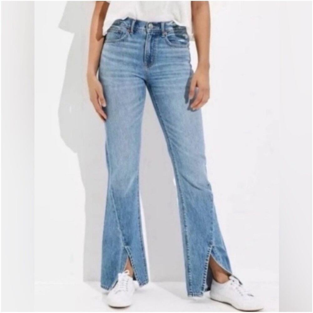 American Eagle 90s Bootcut Denim Blue Jeans Split Hem High Rise Women’s Size 8 R